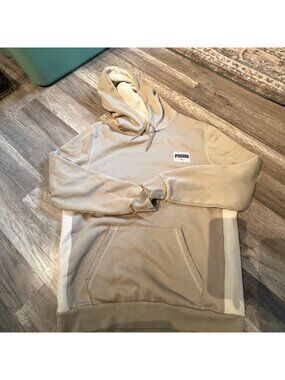 Puma Beige Hoodie With Waffle Knit Lining Kangaroo Pocket & Drawstring Hood Mens
